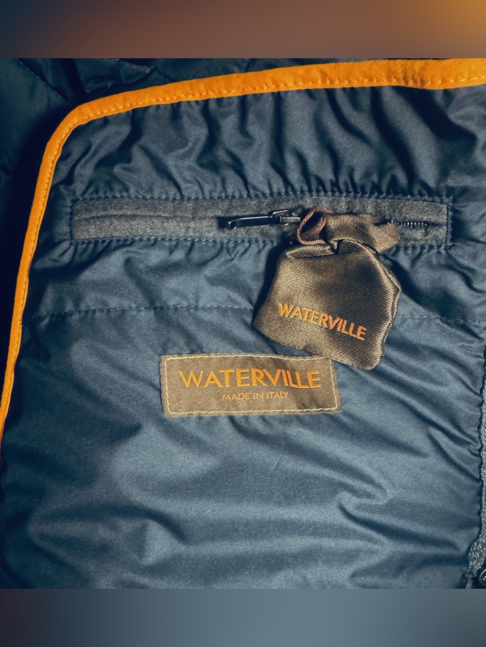 Waterville Italian Diamond Quilted Full Zip Men's Vest with Stand Collar - Navy - Picture 10 of 15